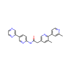 Cc1cc(-c2ncc(CC(=O)Nc3ccc(-c4cnccn4)cn3)cc2C)ccn1 ZINC000095930187