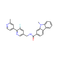 Cc1cc(-c2ncc(CNC(=O)c3ccc4c5ccccc5n(C)c4c3)cc2F)ccn1 ZINC001772646476