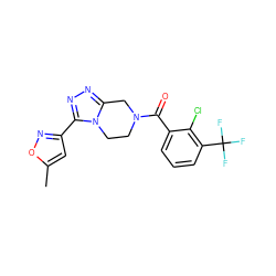 Cc1cc(-c2nnc3n2CCN(C(=O)c2cccc(C(F)(F)F)c2Cl)C3)no1 ZINC000095566084