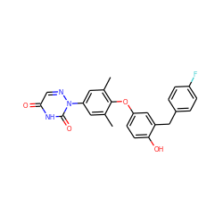 Cc1cc(-n2ncc(=O)[nH]c2=O)cc(C)c1Oc1ccc(O)c(Cc2ccc(F)cc2)c1 ZINC000038450405