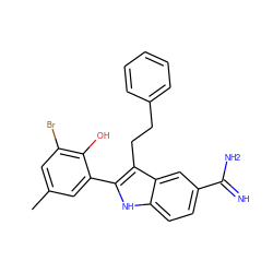 Cc1cc(Br)c(O)c(-c2[nH]c3ccc(C(=N)N)cc3c2CCc2ccccc2)c1 ZINC000029484397