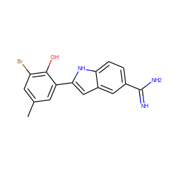 Cc1cc(Br)c(O)c(-c2cc3cc(C(=N)N)ccc3[nH]2)c1 ZINC000033359893