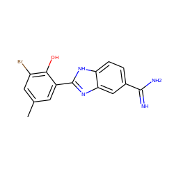 Cc1cc(Br)c(O)c(-c2nc3cc(C(=N)N)ccc3[nH]2)c1 ZINC000013863698