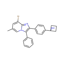 Cc1cc(Br)c2nc(-c3ccc(C4(N)CCC4)cc3)c(-c3ccccc3)n2c1 ZINC000168256676