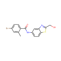 Cc1cc(Br)ccc1C(=O)Nc1ccc2sc(CO)nc2c1 ZINC000084688974