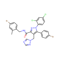 Cc1cc(Br)ccc1CNC(=O)c1nn(-c2ccc(Cl)cc2Cl)c(-c2ccc(Br)cc2)c1Cn1cncn1 ZINC000049762352