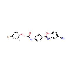 Cc1cc(Br)ccc1OCC(=O)Nc1ccc(-c2nc3cc(C#N)ccc3o2)cc1 ZINC000029050138