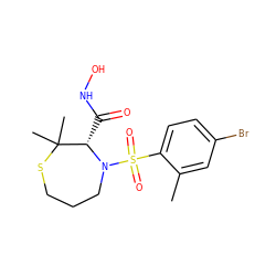 Cc1cc(Br)ccc1S(=O)(=O)N1CCCSC(C)(C)[C@@H]1C(=O)NO ZINC000013801761