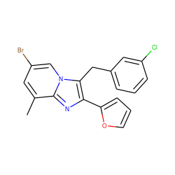 Cc1cc(Br)cn2c(Cc3cccc(Cl)c3)c(-c3ccco3)nc12 ZINC000095569020