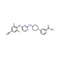 Cc1cc(C#N)cc(C)c1Nc1ccnc(NC2CCN(c3cccc(C(N)=O)c3)CC2)n1 ZINC000064549146