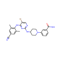 Cc1cc(C#N)cc(C)c1Nc1nc(NC2CCN(c3cccc(C(N)=O)c3)CC2)ncc1Br ZINC000064549147