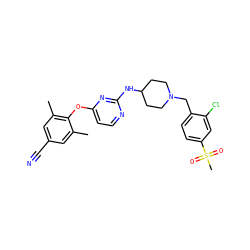 Cc1cc(C#N)cc(C)c1Oc1ccnc(NC2CCN(Cc3ccc(S(C)(=O)=O)cc3Cl)CC2)n1 ZINC000043196042