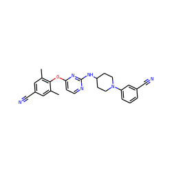 Cc1cc(C#N)cc(C)c1Oc1ccnc(NC2CCN(c3cccc(C#N)c3)CC2)n1 ZINC000064540082