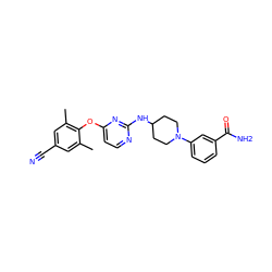 Cc1cc(C#N)cc(C)c1Oc1ccnc(NC2CCN(c3cccc(C(N)=O)c3)CC2)n1 ZINC000064526563