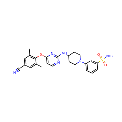 Cc1cc(C#N)cc(C)c1Oc1ccnc(NC2CCN(c3cccc(S(N)(=O)=O)c3)CC2)n1 ZINC000043196039