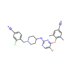 Cc1cc(C#N)cc(C)c1Oc1nc(NC2CCN(Cc3ccc(C#N)cc3Cl)CC2)ncc1Br ZINC000053242624