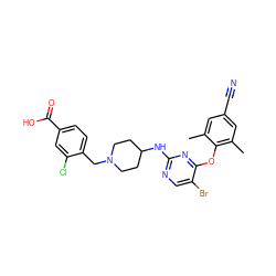 Cc1cc(C#N)cc(C)c1Oc1nc(NC2CCN(Cc3ccc(C(=O)O)cc3Cl)CC2)ncc1Br ZINC000053243033