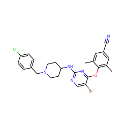 Cc1cc(C#N)cc(C)c1Oc1nc(NC2CCN(Cc3ccc(Cl)cc3)CC2)ncc1Br ZINC000053276536