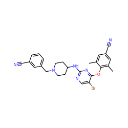 Cc1cc(C#N)cc(C)c1Oc1nc(NC2CCN(Cc3cccc(C#N)c3)CC2)ncc1Br ZINC000053276472