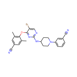 Cc1cc(C#N)cc(C)c1Oc1nc(NC2CCN(c3cccc(C#N)c3)CC2)ncc1Br ZINC000064539902