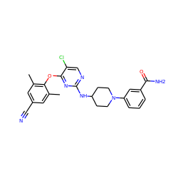 Cc1cc(C#N)cc(C)c1Oc1nc(NC2CCN(c3cccc(C(N)=O)c3)CC2)ncc1Cl ZINC000064548910