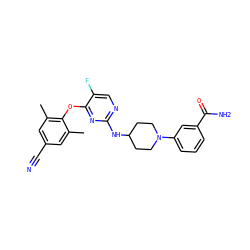 Cc1cc(C#N)cc(C)c1Oc1nc(NC2CCN(c3cccc(C(N)=O)c3)CC2)ncc1F ZINC000064527400