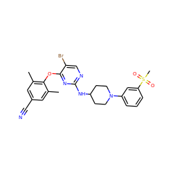 Cc1cc(C#N)cc(C)c1Oc1nc(NC2CCN(c3cccc(S(C)(=O)=O)c3)CC2)ncc1Br ZINC000064538998