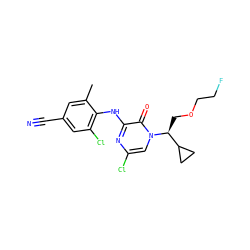 Cc1cc(C#N)cc(Cl)c1Nc1nc(Cl)cn([C@@H](COCCF)C2CC2)c1=O ZINC000095601893