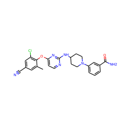 Cc1cc(C#N)cc(Cl)c1Oc1ccnc(NC2CCN(c3cccc(C(N)=O)c3)CC2)n1 ZINC000064540945