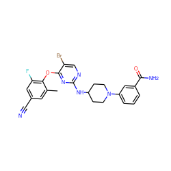 Cc1cc(C#N)cc(F)c1Oc1nc(NC2CCN(c3cccc(C(N)=O)c3)CC2)ncc1Br ZINC000064548633