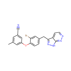 Cc1cc(C#N)cc(Oc2ccc(Cc3n[nH]c4nnccc34)cc2Br)c1 ZINC000040864726