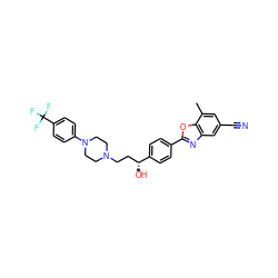 Cc1cc(C#N)cc2nc(-c3ccc([C@H](O)CCN4CCN(c5ccc(C(F)(F)F)cc5)CC4)cc3)oc12 ZINC000066077555