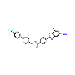 Cc1cc(C#N)cc2nc(-c3ccc(C(=O)NCC4CCN(c5ccc(C(F)(F)F)cc5)CC4)cc3)oc12 ZINC000066074027