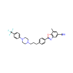 Cc1cc(C#N)cc2nc(-c3ccc(CCCN4CCN(c5ccc(C(F)(F)F)cc5)CC4)cc3)oc12 ZINC000066073664
