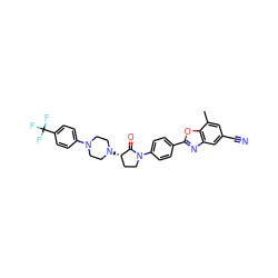 Cc1cc(C#N)cc2nc(-c3ccc(N4CC[C@H](N5CCN(c6ccc(C(F)(F)F)cc6)CC5)C4=O)cc3)oc12 ZINC000066073711