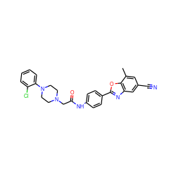 Cc1cc(C#N)cc2nc(-c3ccc(NC(=O)CN4CCN(c5ccccc5Cl)CC4)cc3)oc12 ZINC000066105078