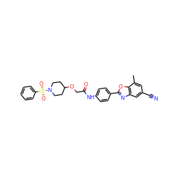 Cc1cc(C#N)cc2nc(-c3ccc(NC(=O)COC4CCN(S(=O)(=O)c5ccccc5)CC4)cc3)oc12 ZINC000066251547