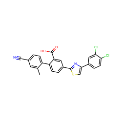 Cc1cc(C#N)ccc1-c1ccc(-c2nc(-c3ccc(Cl)c(Cl)c3)cs2)cc1C(=O)O ZINC000204974380