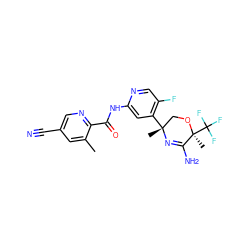 Cc1cc(C#N)cnc1C(=O)Nc1cc([C@]2(C)CO[C@@](C)(C(F)(F)F)C(N)=N2)c(F)cn1 ZINC000167732750