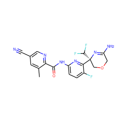 Cc1cc(C#N)cnc1C(=O)Nc1ccc(F)c([C@]2(C(F)F)COCC(N)=N2)n1 ZINC000167400771