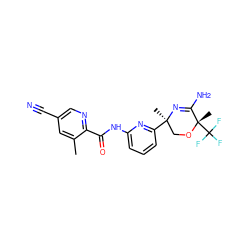 Cc1cc(C#N)cnc1C(=O)Nc1cccc([C@]2(C)CO[C@@](C)(C(F)(F)F)C(N)=N2)n1 ZINC000167732575