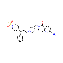 Cc1cc(C#N)nc(C)c1C(=O)N1C[C@@H]2CN(CC[C@@H](c3ccccc3)C3CCN(S(C)(=O)=O)CC3)C[C@@H]2C1 ZINC000064527715