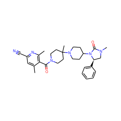 Cc1cc(C#N)nc(C)c1C(=O)N1CCC(C)(N2CCC(N3C(=O)N(C)C[C@H]3c3ccccc3)CC2)CC1 ZINC000049045519