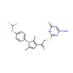 Cc1cc(C(=O)CSc2nc(N)cc(=O)[nH]2)c(C)n1-c1ccc(OC(F)F)cc1 ZINC000013637662