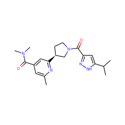 Cc1cc(C(=O)N(C)C)cc([C@H]2CCN(C(=O)c3cc(C(C)C)[nH]n3)C2)n1 ZINC001772607611