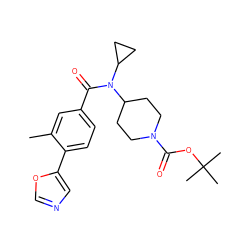 Cc1cc(C(=O)N(C2CC2)C2CCN(C(=O)OC(C)(C)C)CC2)ccc1-c1cnco1 ZINC000223658414