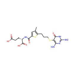 Cc1cc(C(=O)N[C@@H](CCC(=O)O)C(=O)O)sc1CCCSc1c(N)nc(N)[nH]c1=O ZINC000001539233