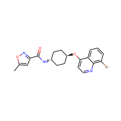 Cc1cc(C(=O)N[C@H]2CC[C@H](Oc3ccnc4c(Br)cccc34)CC2)no1 ZINC001772642418