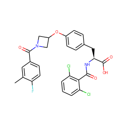 Cc1cc(C(=O)N2CC(Oc3ccc(C[C@H](NC(=O)c4c(Cl)cccc4Cl)C(=O)O)cc3)C2)ccc1F ZINC000043172048