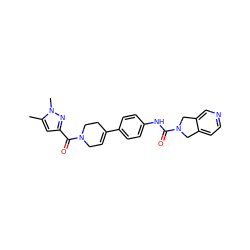 Cc1cc(C(=O)N2CC=C(c3ccc(NC(=O)N4Cc5ccncc5C4)cc3)CC2)nn1C ZINC000167011780